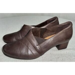 Clarks Un Damson Adele Women's Pump Brown Leather US Size 12 W Slip‎ On Heel